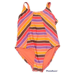 Wonder Nation Junior Size 18 2X YOUTH Swimsuit One Piece Orange Pink Lavender